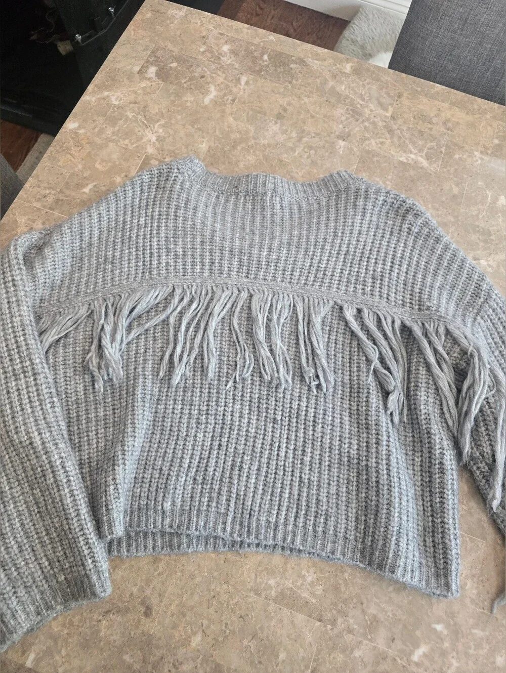Wild Moss Fringe Sleeve Chunky Knit Sweater Sz Large